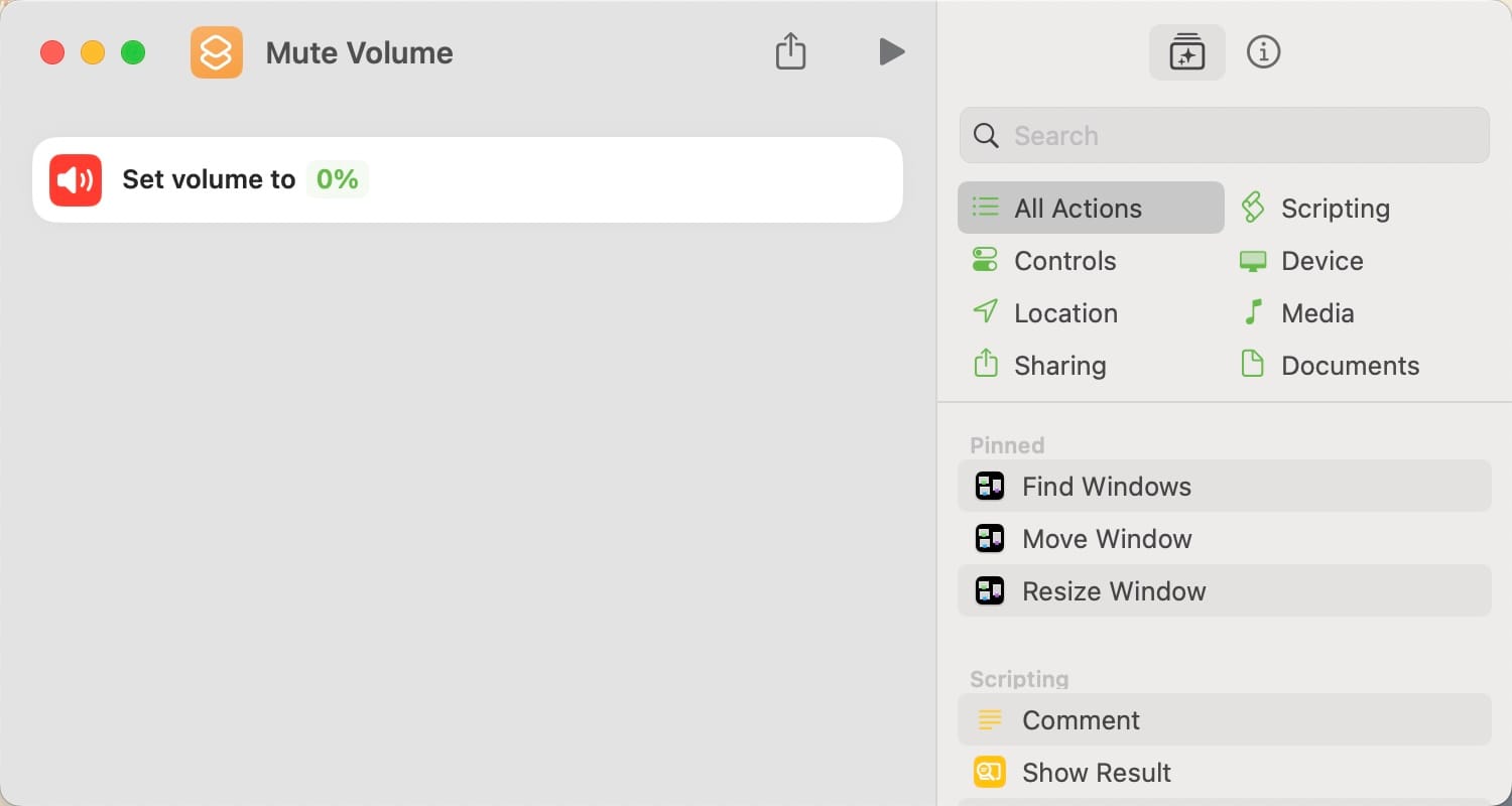 Create a simple mute volume shortcut.